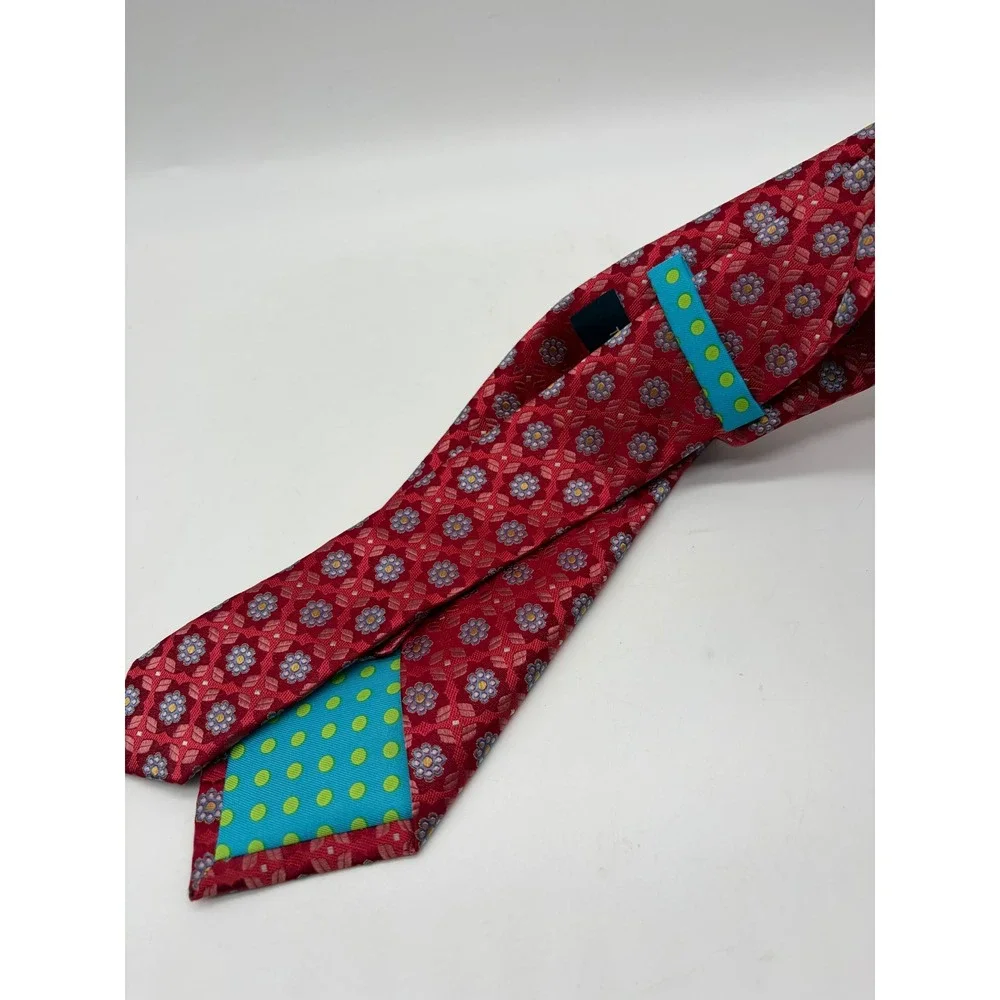 Ted Baker Tie Men OS Red Floral Geometric Silk Formal Business Necktie